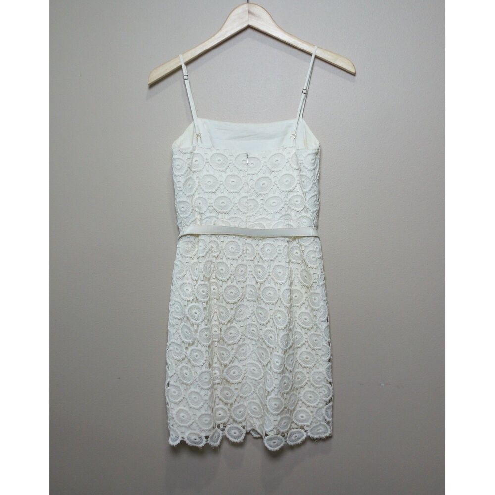 Trina Turk Ivory Eyelet Lace Sheath Dress Belted Cotton Silk 4 Homecoming - Picture 3 of 8